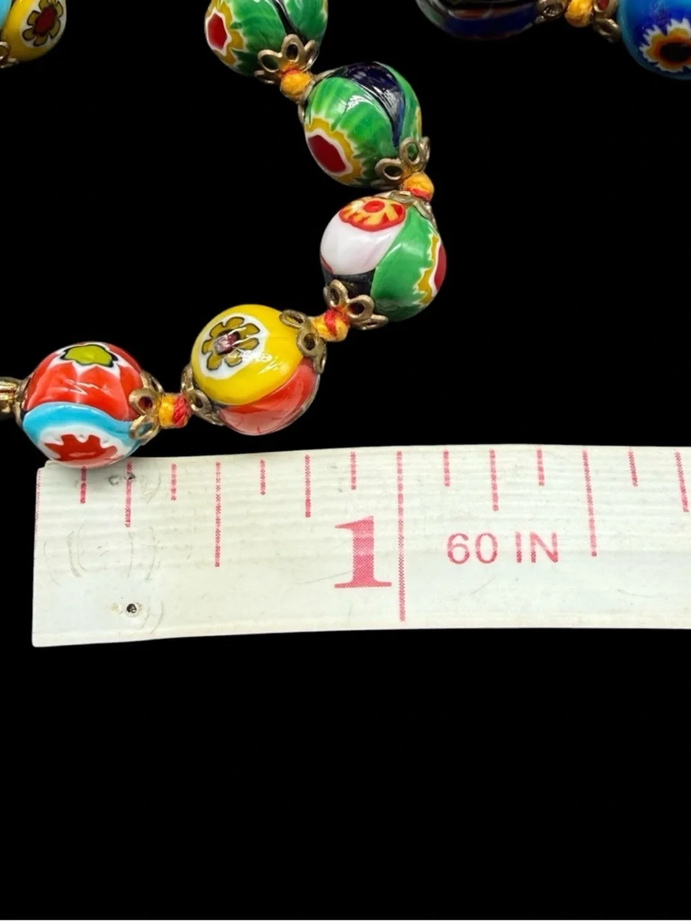Vintage Venetian Murano Millefiori Glass Graduated Beaded Necklace Italian 20” - Picture 12 of 13
